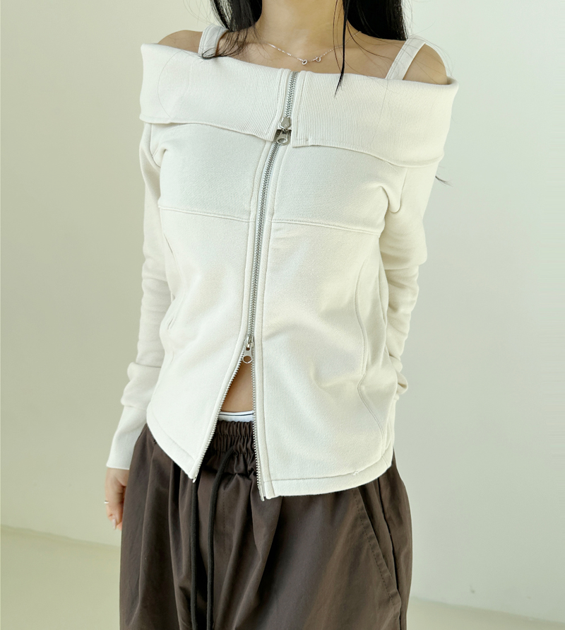 OFF-SHOULDER + 2-WAY ZIP-UP💛🤍🖤 - 2 COLORS