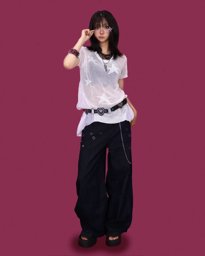 shot eyelet chain wide pants