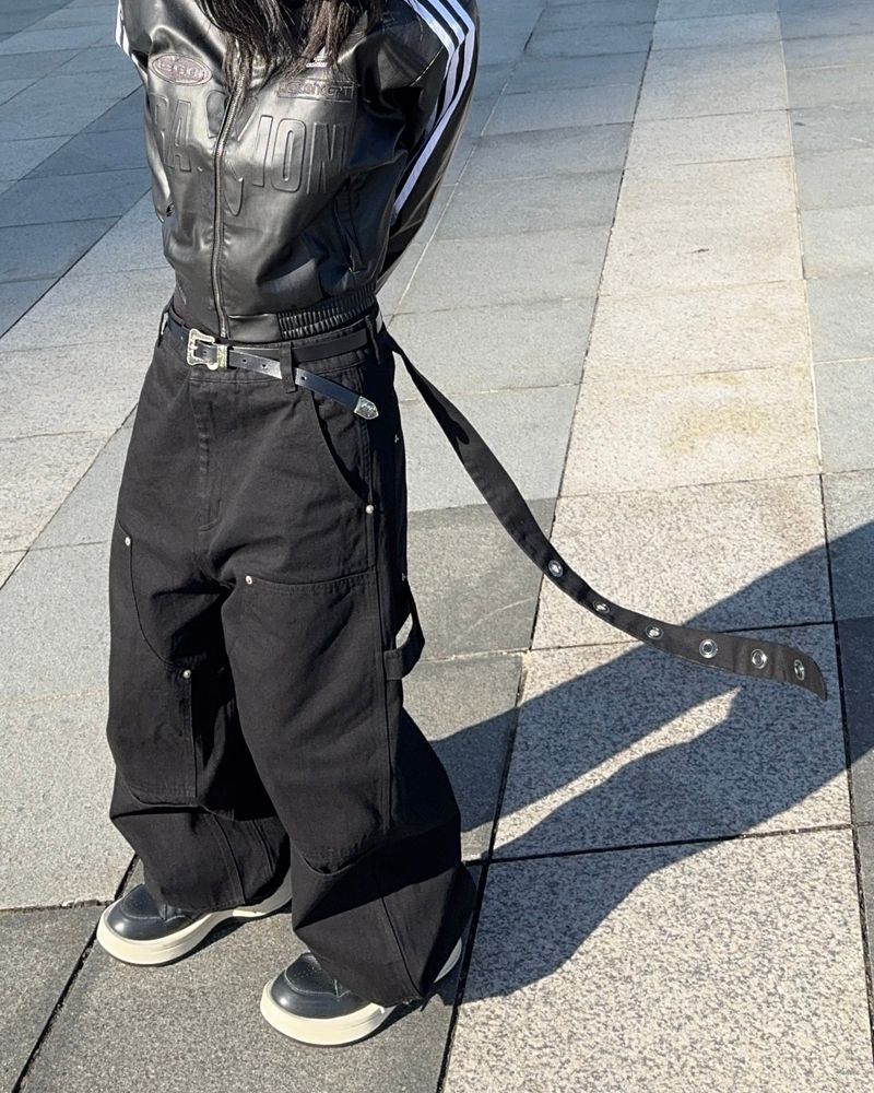 Cutted Double Knee Belt Pants