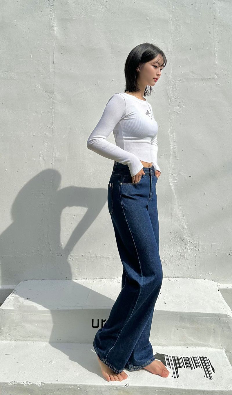 SEMI WIDE DARK BLUE DENIM PANTS code 18306