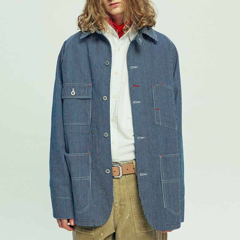 xau hickory chore jacket navy stripe
