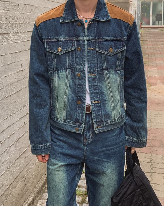 Morgan Corduroy Patch Denim Trucker Jacket