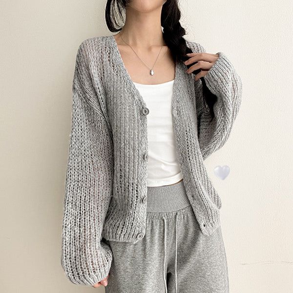 Notts Loose Fit V-Neck Thin Fit Knit Cardigan (6 colors)