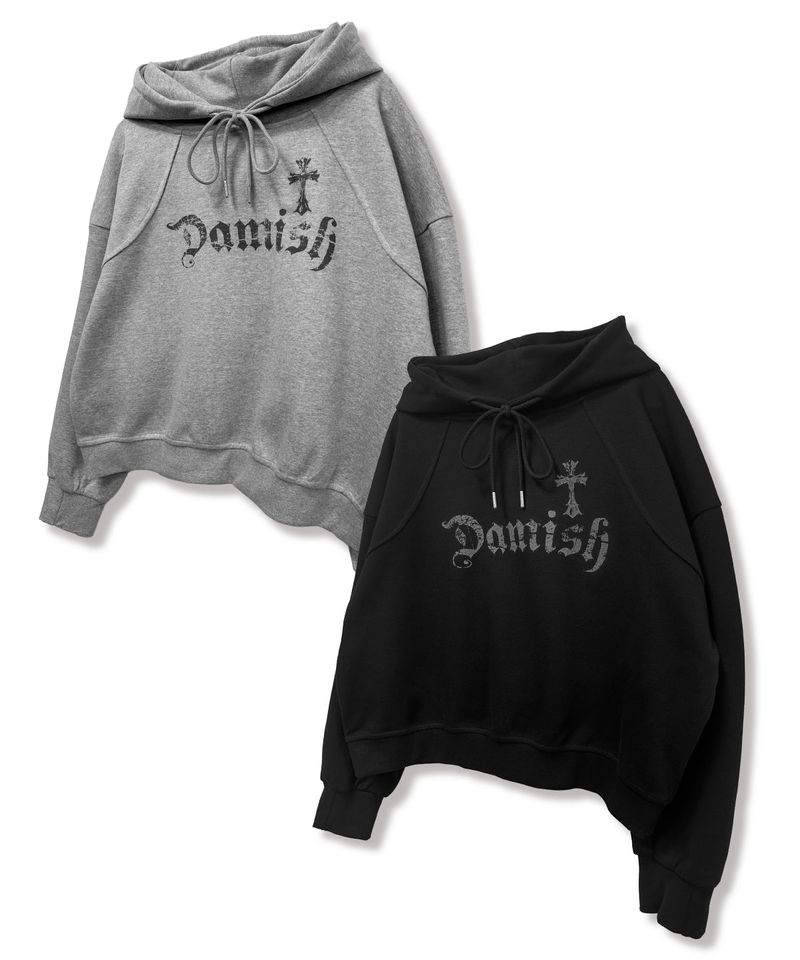 Gothic Cross Arch Lettering Hoodie_Gray