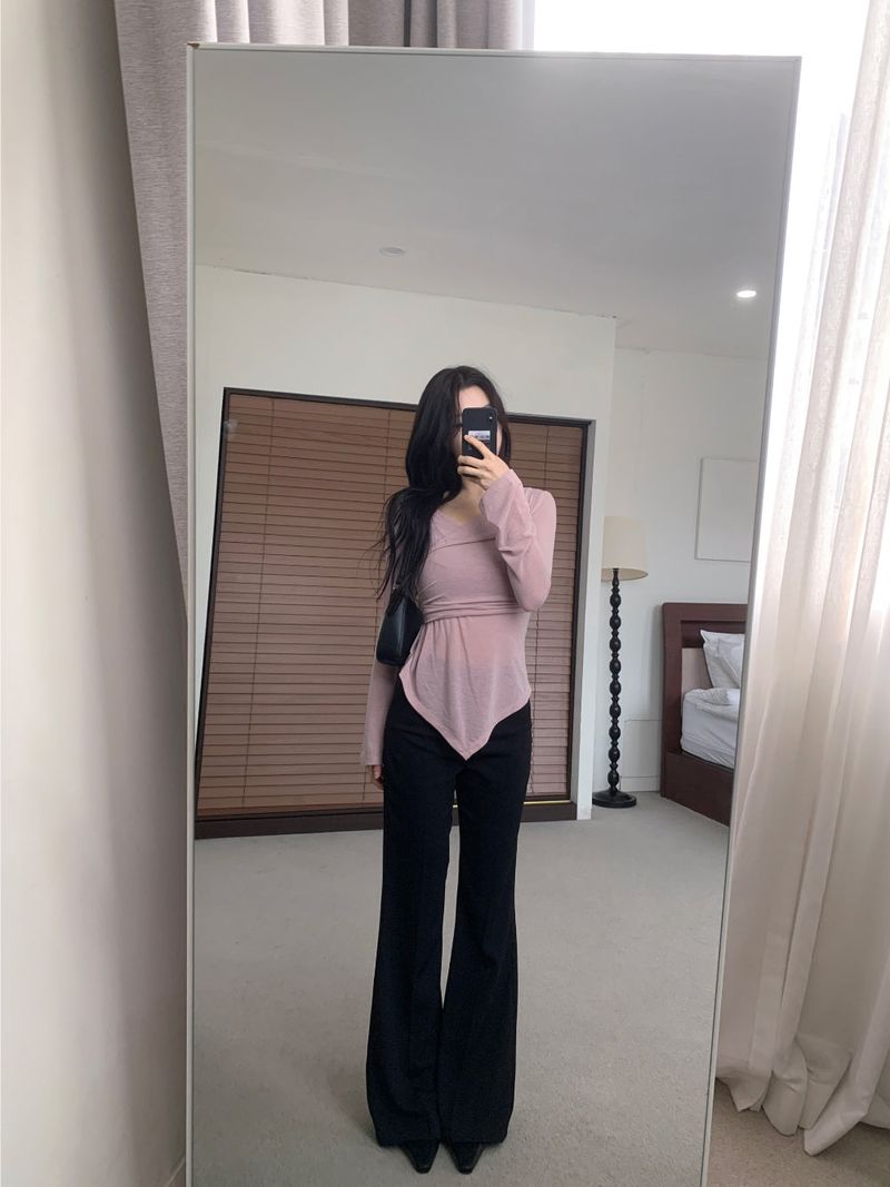 Berre Wrap Shirring Asymmetric Long Sleeve Tee