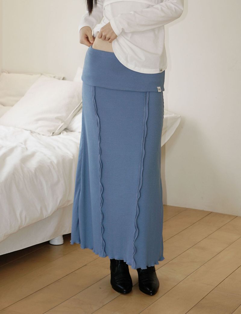 RIBBED LONG SKIRT(BLUE)