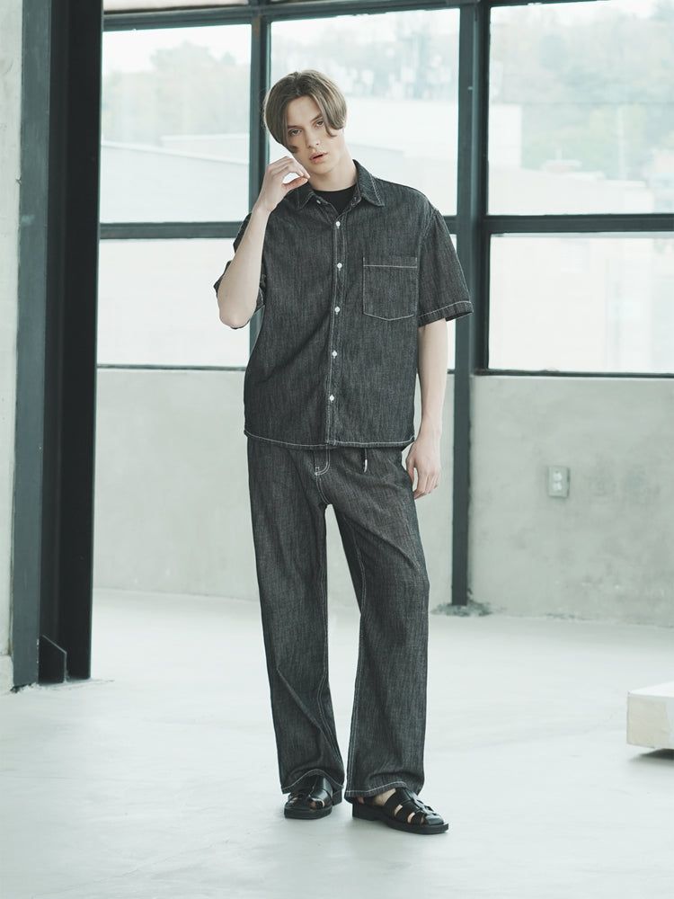 M204 LINEN WIDE DENIM PANTS_BLACK