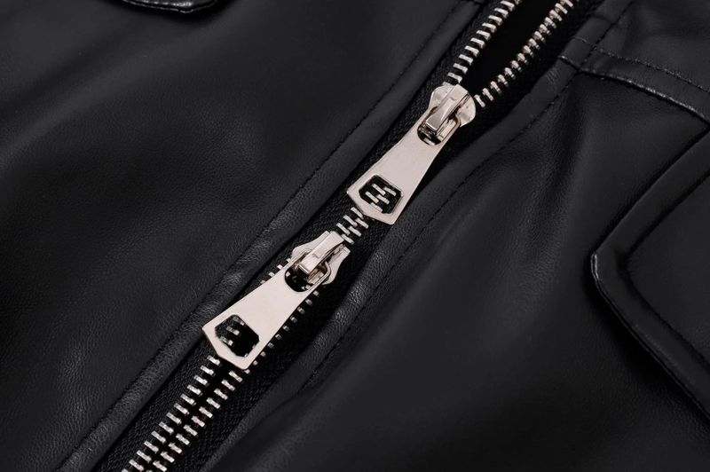 Waist Drawstring Leather Hood Jacket