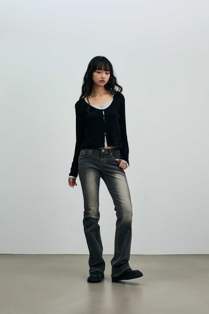 LYLA LAYERED CARDIGAN / BLACK-MELANGE