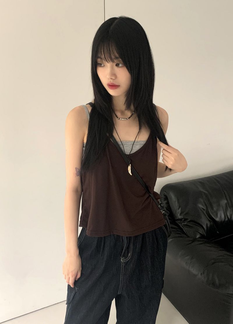 WONDER WONDER(ワンダーワンダー)の「Mayata Vintage Halter Strap Point Layered Sleeveless Sleeveless(Tops)」