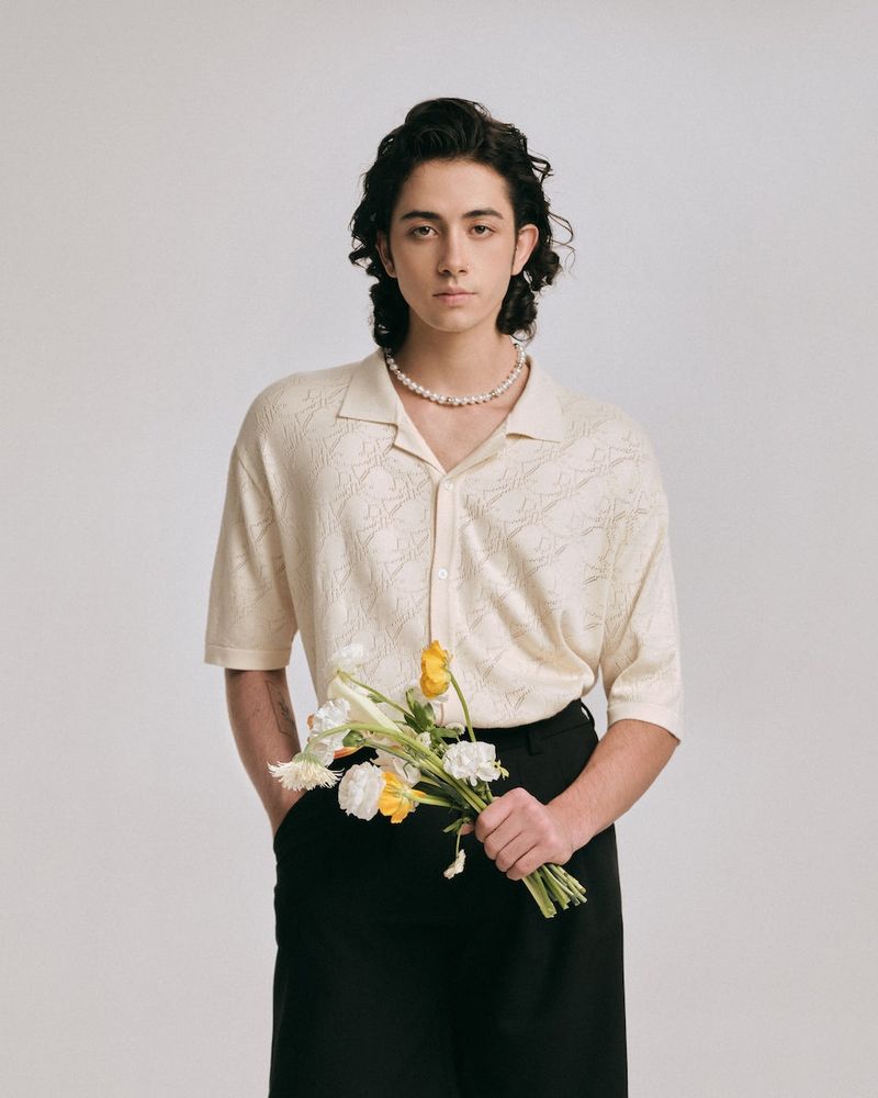 DVRK（ダーク）の「DVRK PRIVÉ POINTELLE-KNITTED MONOGRAM SHIRT - CREAM（Tops）」
