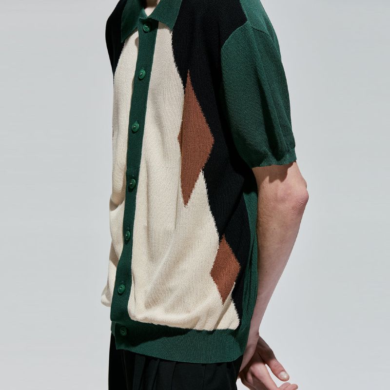 pocker-dia half knit cardigan green