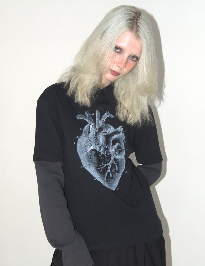 Heart PK layered long sleeve BLACK