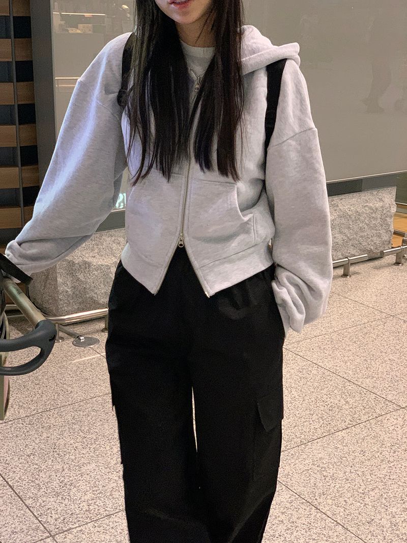 [MADE] Stern hip crop two-way hood zip-up -basic