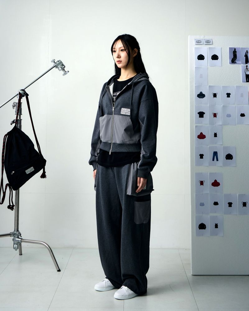 [UPDRAFT]NYLON MIXED COTTON ZIP-UP GREY
