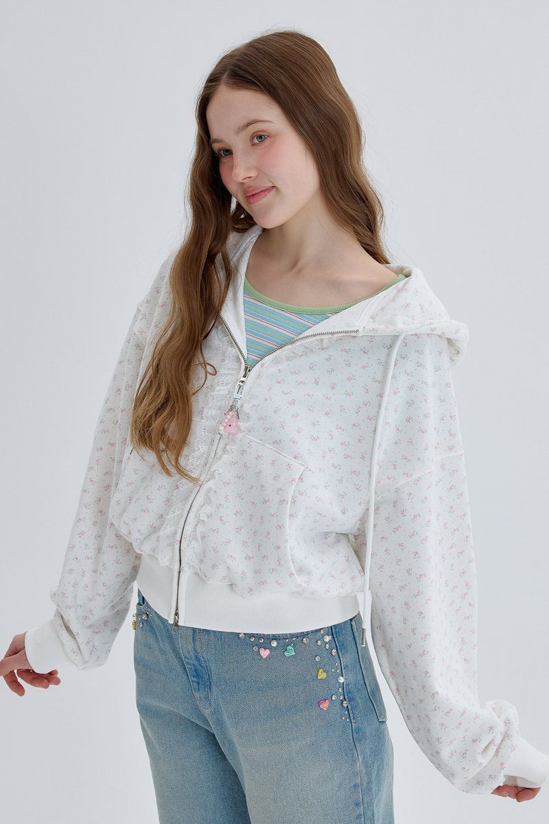 Lace Hood Zip Up [Ivory]