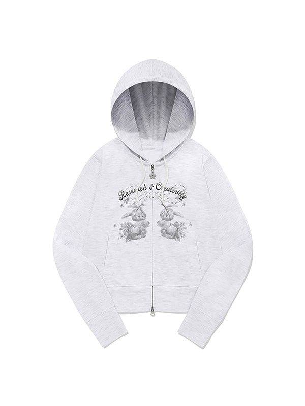 KIRSH（キルシー）の「WITTY BUNNY BOUQUET GIRL CROP HOODIE ZIP UP [MELANGE GRAY]（Tops）」