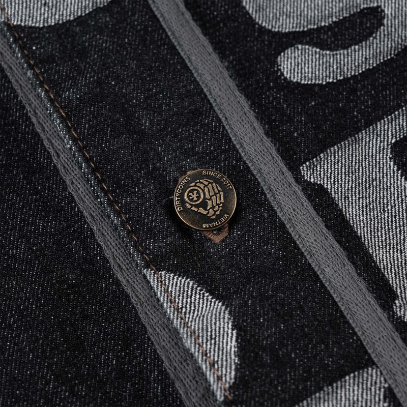 Letters Monogram Denim Jersey Shirt - Black