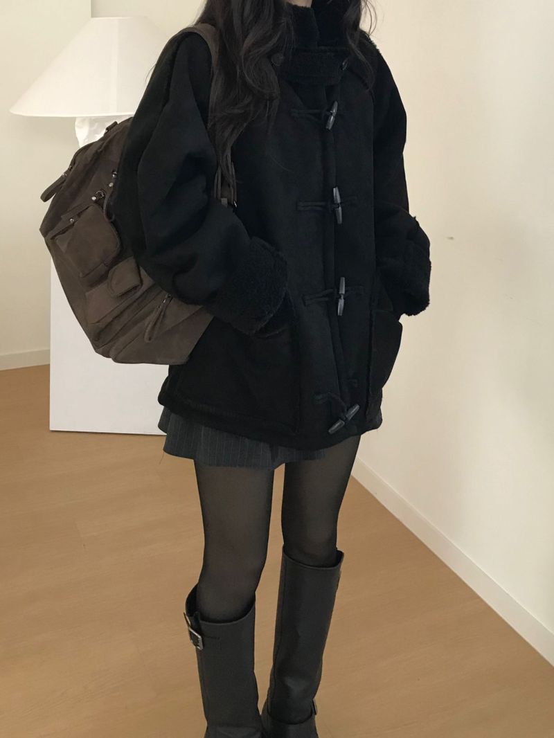 toggle hooded suede coat (one color)