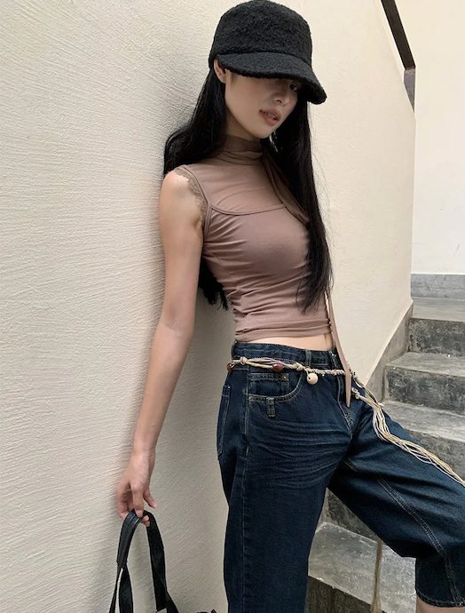 Retro straight capri denim pants