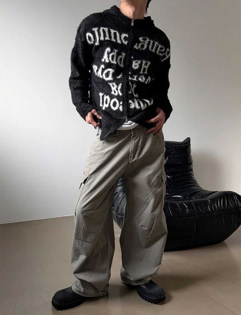 Grayish wide cargo pants