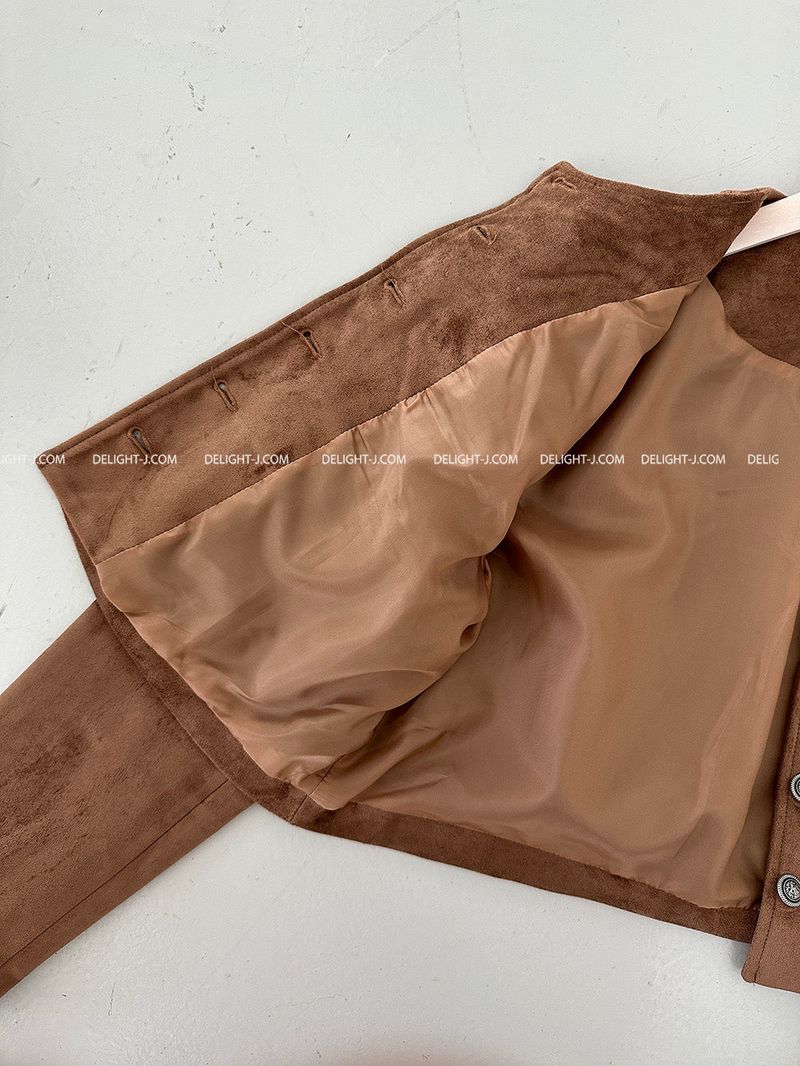 a no-collar suede jacket