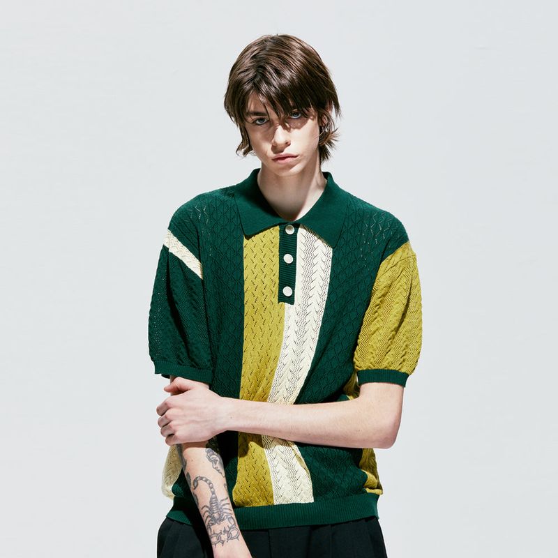 flower garden 3 pattern half knit pique green