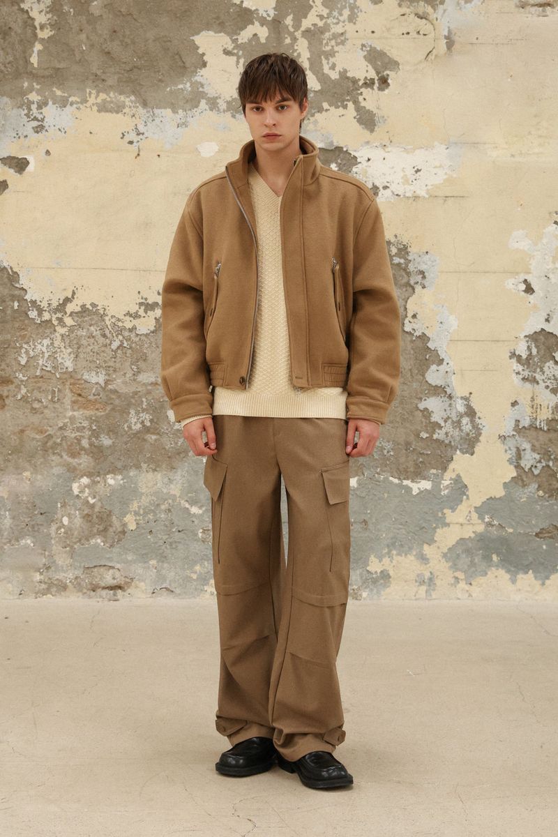 WOOL CROPPED HIGH-NECK SHORT COAT