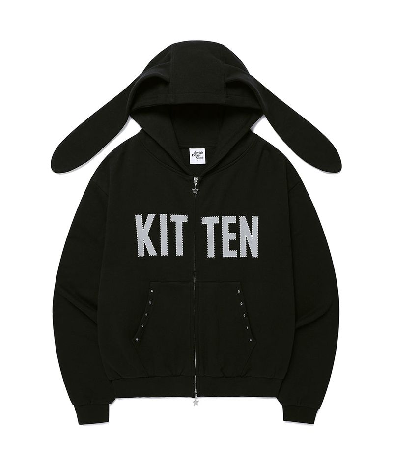 KITTEN EARS ZIP UP HOODIE BLACK(CV2GFFM484A)
