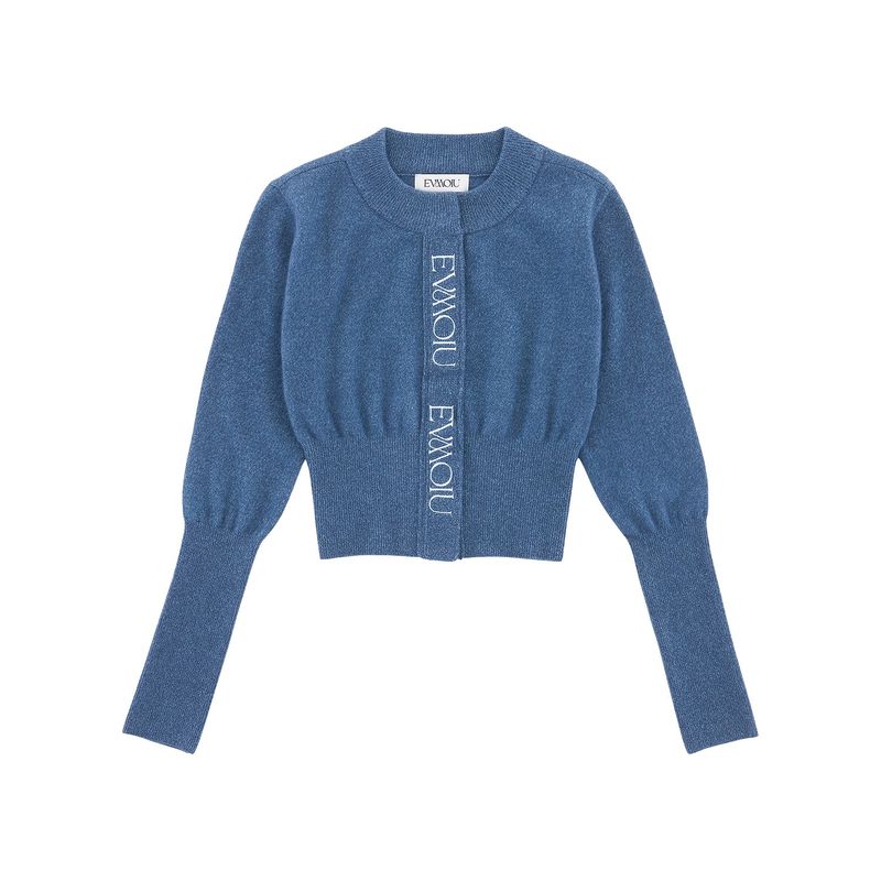 WOOL FITTED CROP CARDIGAN - DARK BLUE
