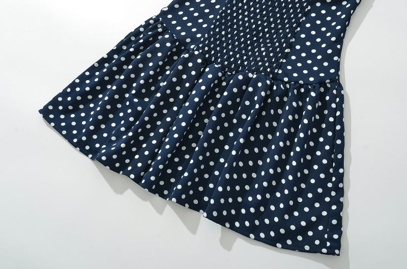Navy Dotted Square Neck Flared Dress