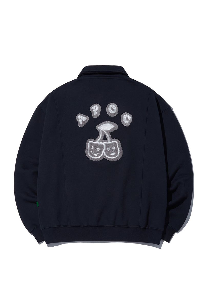 Cherry Bear Half Zipup Crewneck_Navy