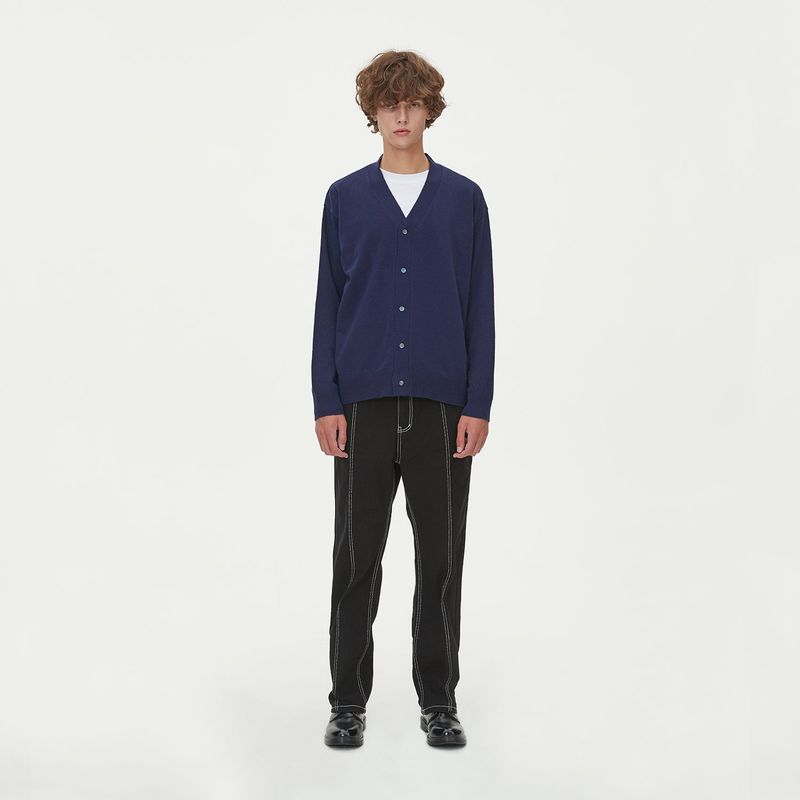 LAMBSWOOL V NECK CARDIGAN_NAVY
