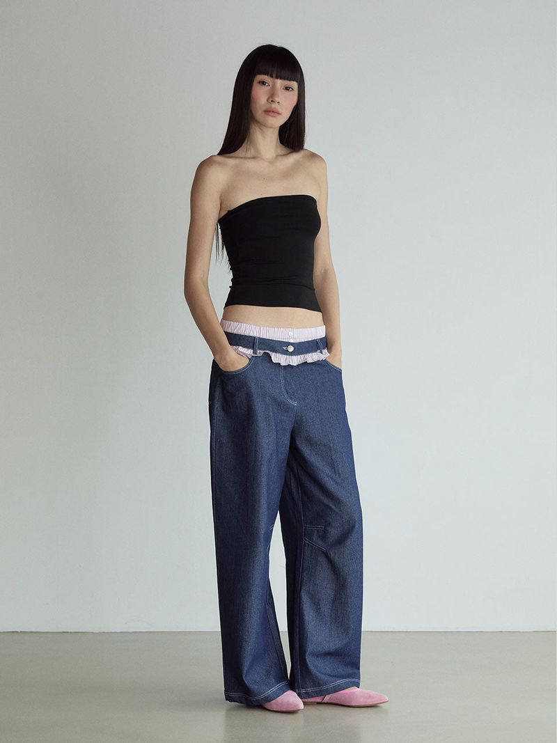 Frill Block Pants_Deep Blue