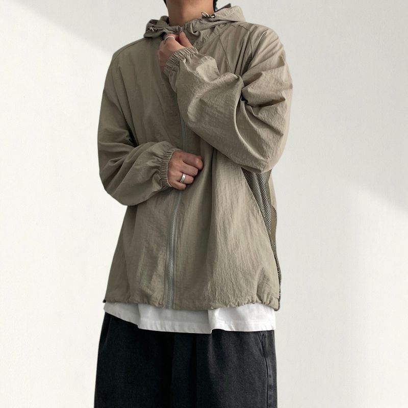 Mack color matching Mesh Windbreaker Hoodie Zip-Up Jumper