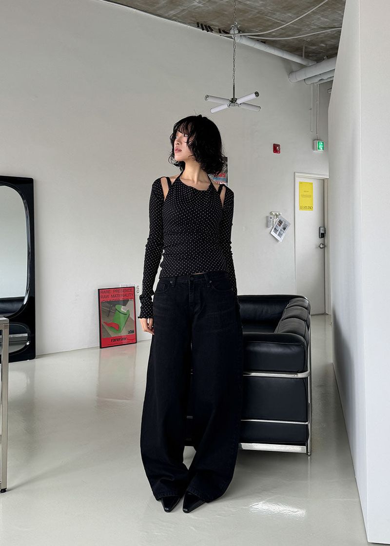 DEEP BLACK LOW WIDE PANTS