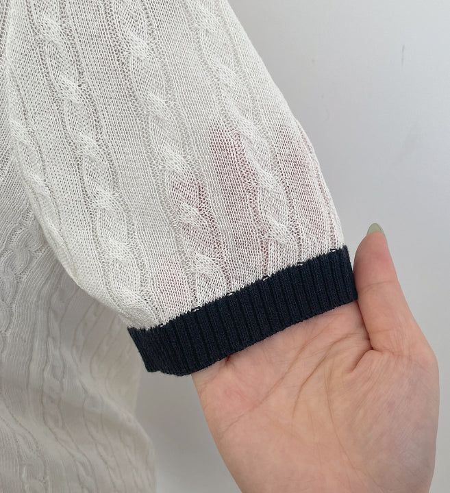 Rael Cable Color Matching Open Collar Knit