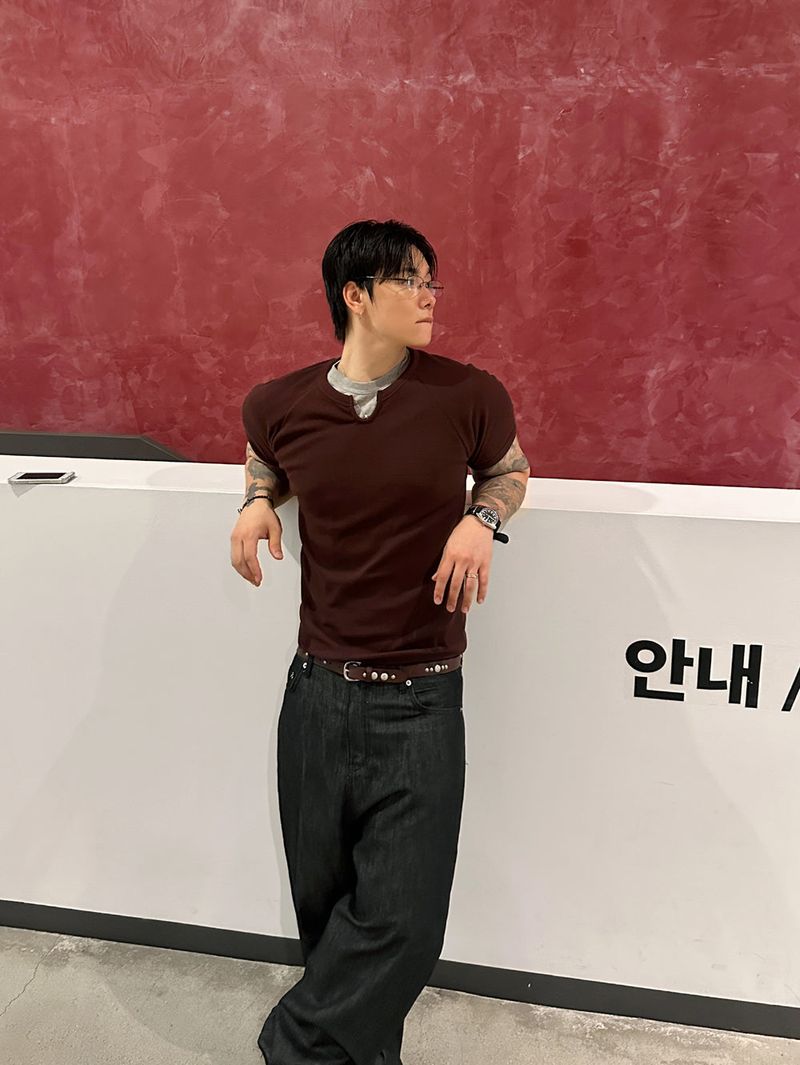 No.1810 slit waffle slim half T (5color)