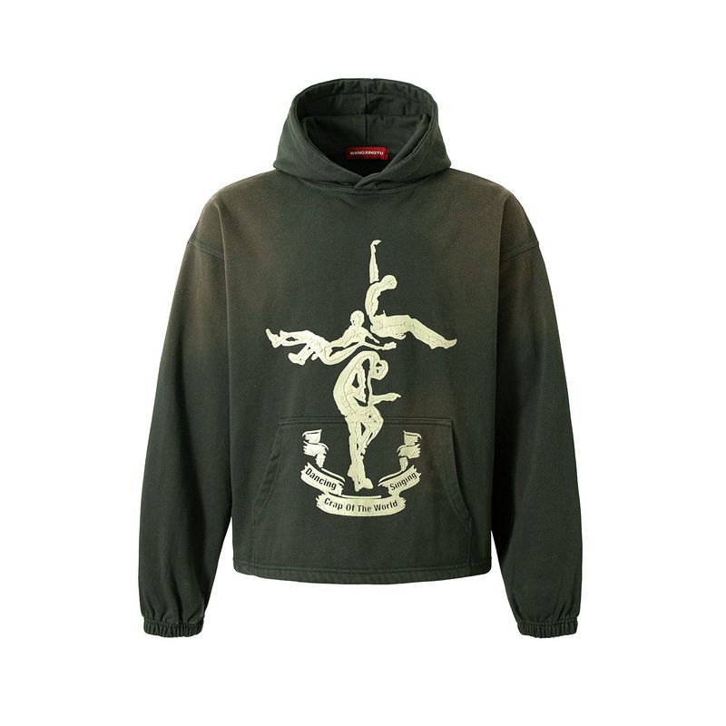 WANGXINGYU（ワンシンユー）の「TOTEM PRINT VINTAGE WASHED DARK GREEN HOODIE（Tops）」