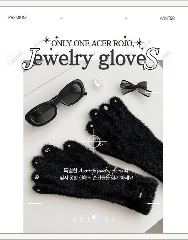 RGO Ballet Core Ribbon Jewelry Year-end Look Hip Cubic Long Heating Fleece-Lined Fur Mink Black White Brown Beige Gloves (Select 3 Colors)