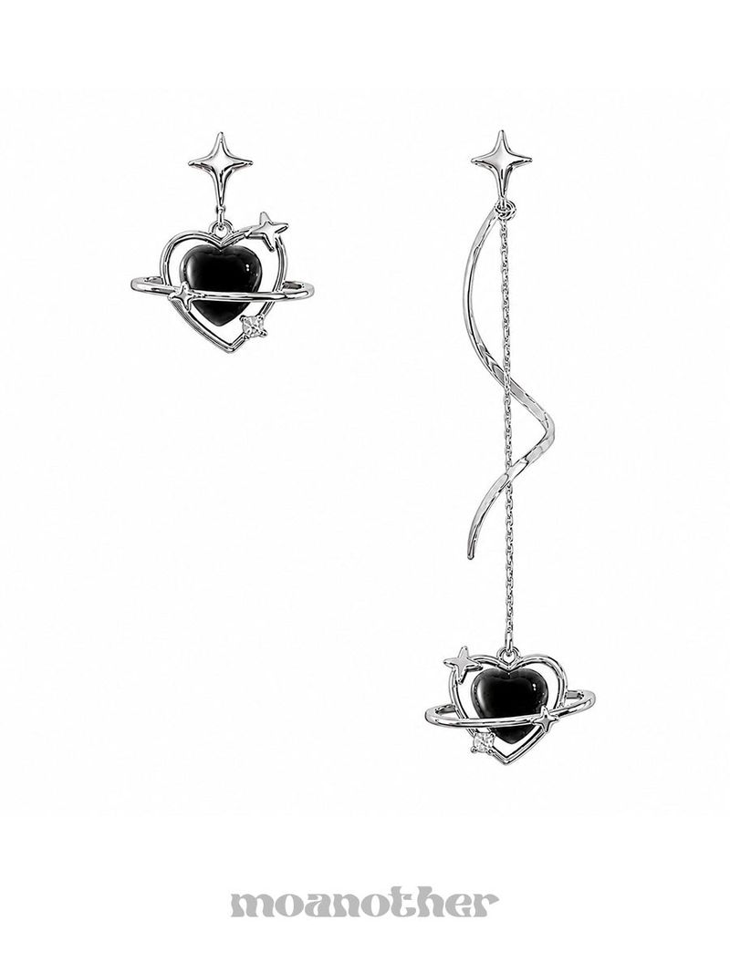 [925 Silver Post] Drop Heart Unbal Earring