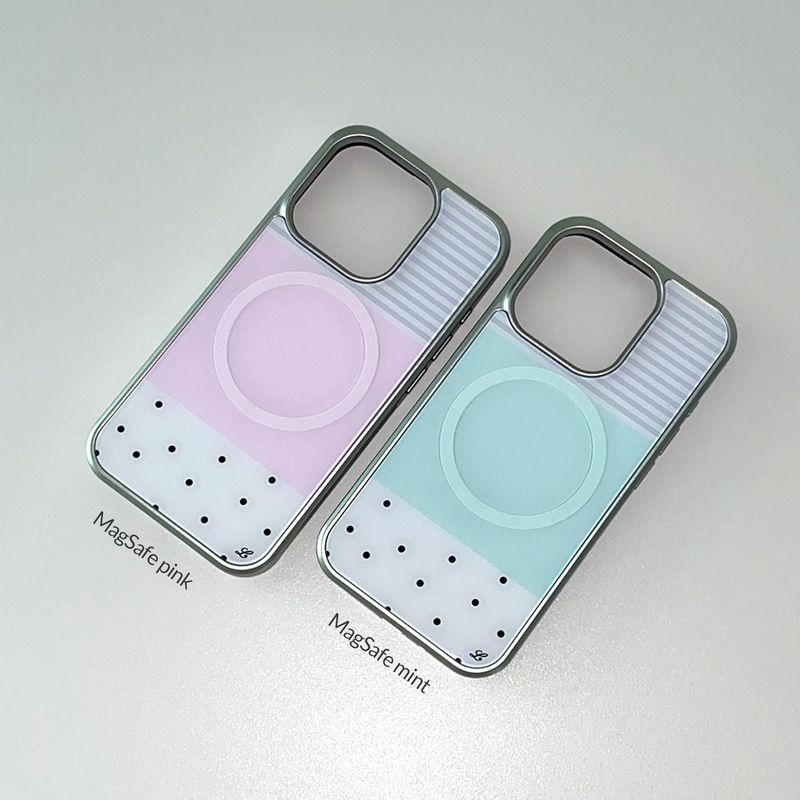 [MADE] [+MagSafe] DOTTY STRIPE PHONE CASE MINT (glass silver bumper)