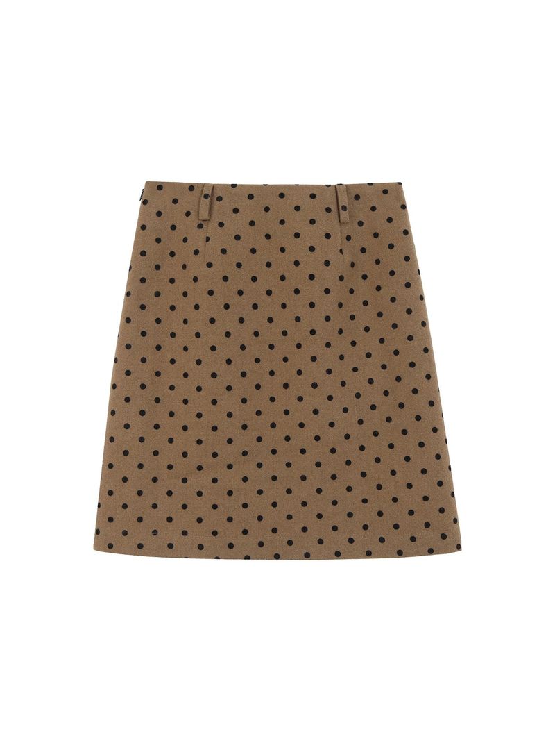 camel brown wool dot midi skirt