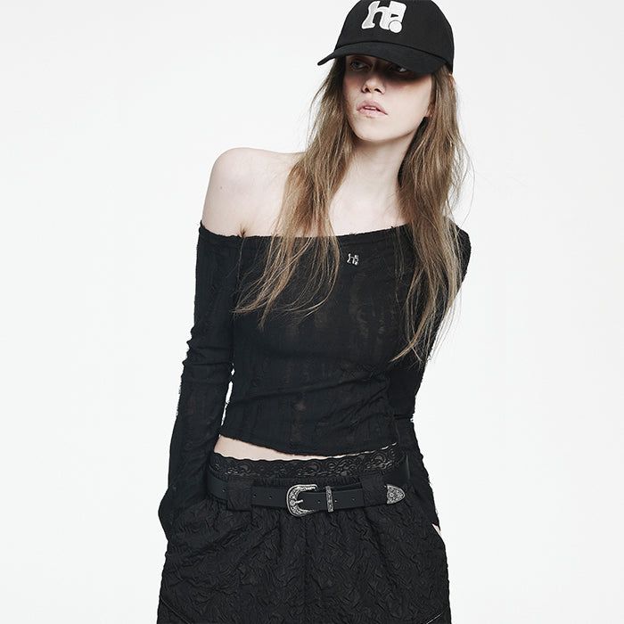 HOLY NUMBER 7(ホーリーナンバーセブン)の「Holy Symbol Ripped Off-shoulder Top_black(Tops)」
