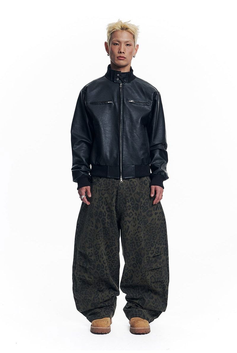 Curved Leopard Pants - Khaki