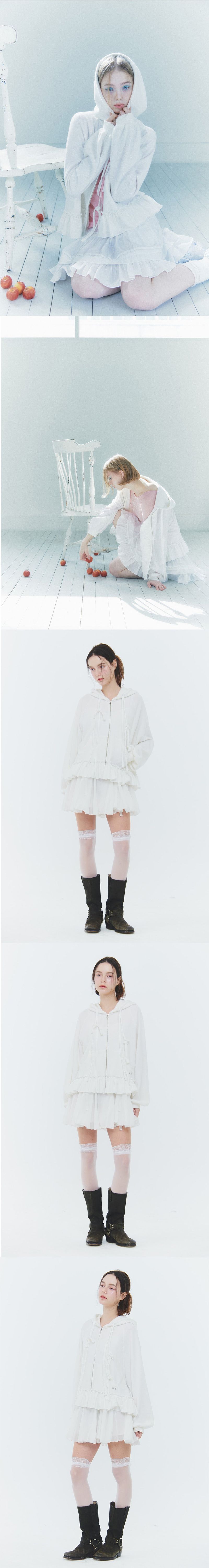 ANGEL FRILL HOOD ZIP-UP white