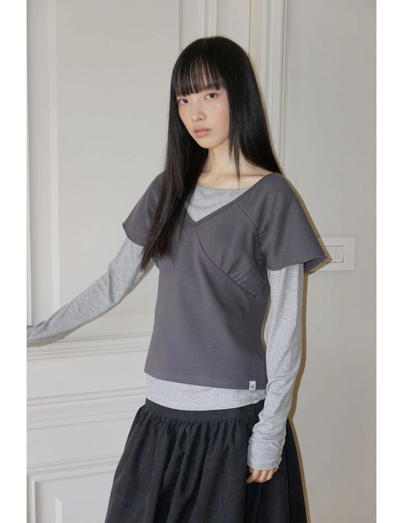 WRAP SHIRRING TOP(CHARCOAL)