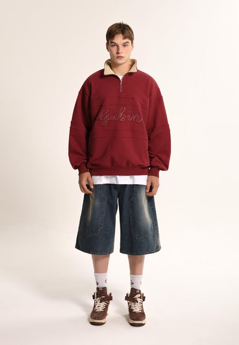 Applique Logo Half Zip-Up Sweatshirt