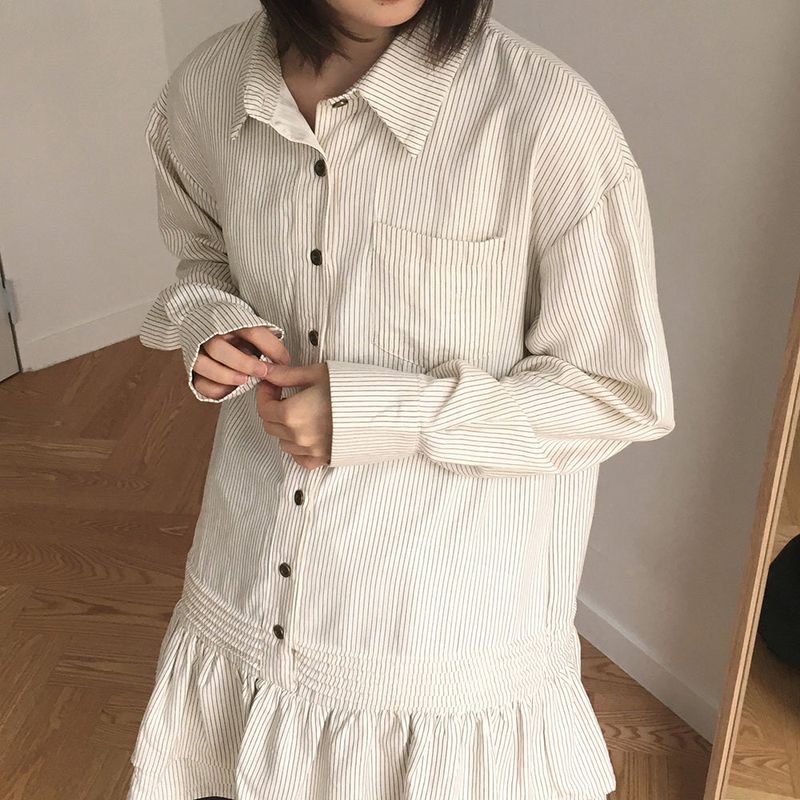 Namo frill Layered Stripe Shirt Dress