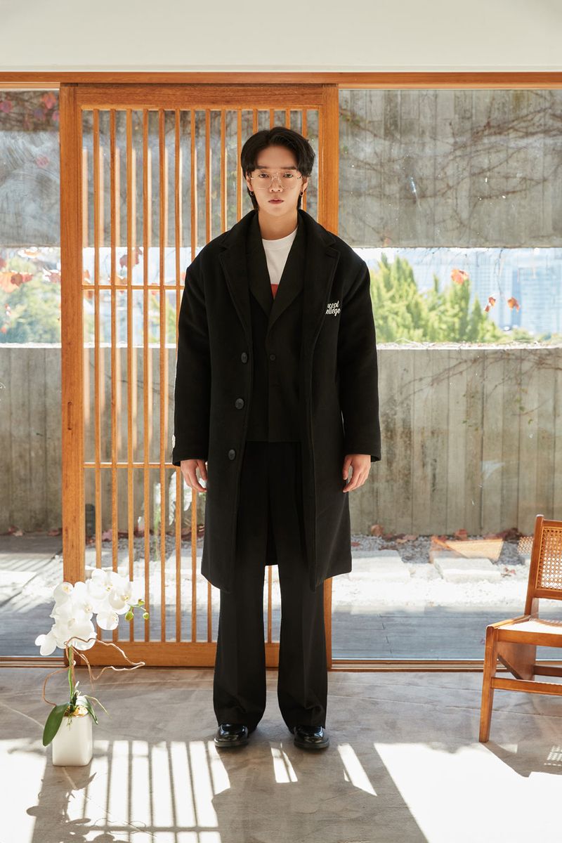 Classic Patch Inner padding Unisex Black wool coat